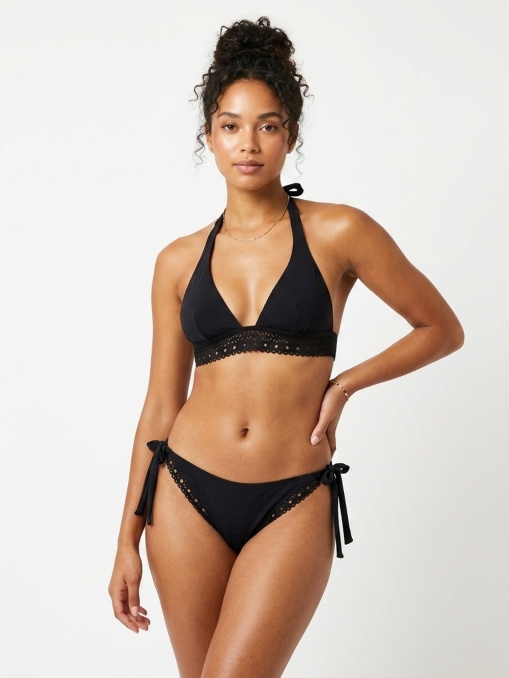 Lise Charmel Ajourage Couture Laser Cut Halter Bikini Set Black L